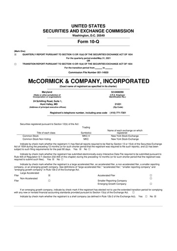 Thumbnail McCormick & Company
 10-Q Quarterly Report FY2021 