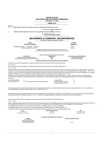 Miniature McCormick & Company
 10-K Rapport annuel 2022