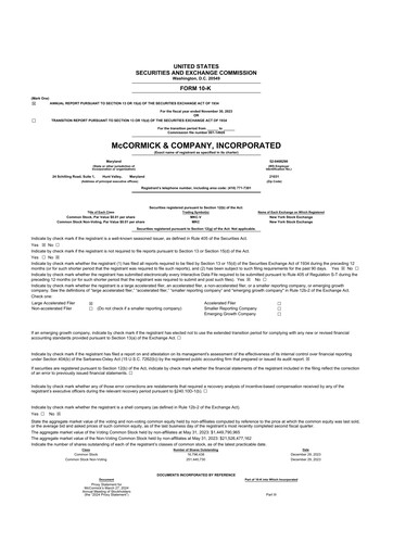 Miniature McCormick & Company
 10-K Rapport annuel 2023