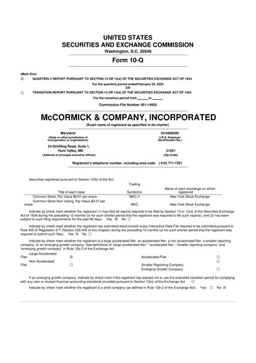 Thumbnail McCormick & Company
 10-Q Quarterly Report FY2024 