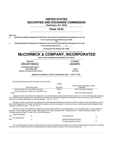 Thumbnail McCormick & Company
 10-Q Quarterly Report FY2026 
