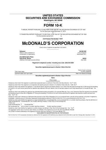 Miniature McDonald 10-K Rapport annuel 