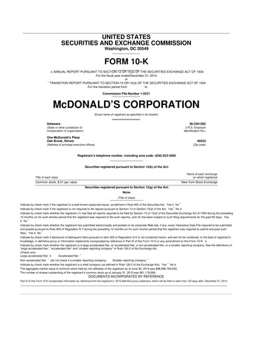 Miniature McDonald 10-K Rapport annuel 