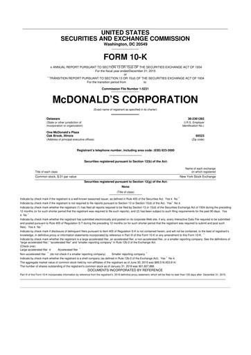 Miniature McDonald 10-K Rapport annuel 