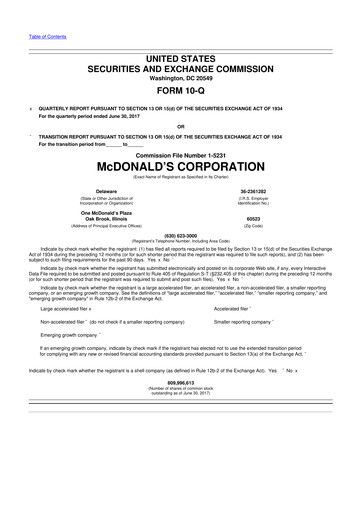 Thumbnail McDonald 10-Q Quarterly Report FY 