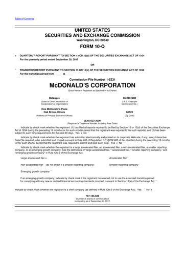 Thumbnail McDonald 10-Q Quarterly Report FY 