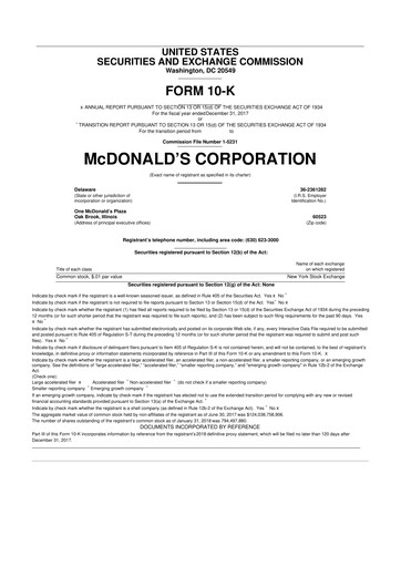Miniature McDonald 10-K Rapport annuel 