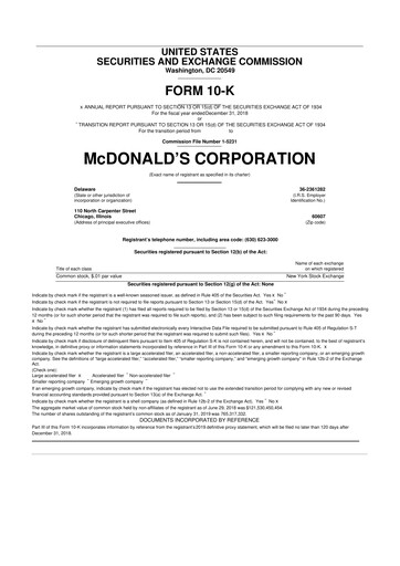 Miniature McDonald 10-K Rapport annuel 