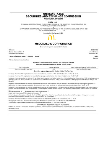 Miniature McDonald 10-K Rapport annuel 