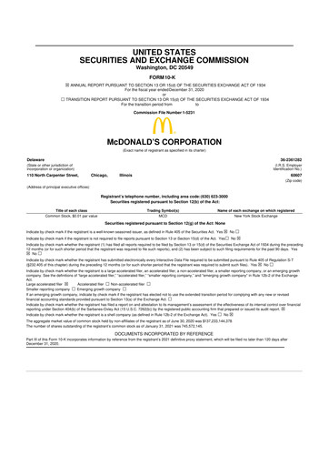 Miniature McDonald 10-K Rapport annuel 