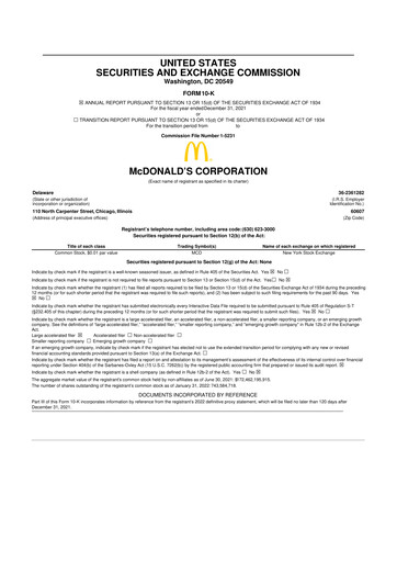 Miniature McDonald 10-K Rapport annuel 
