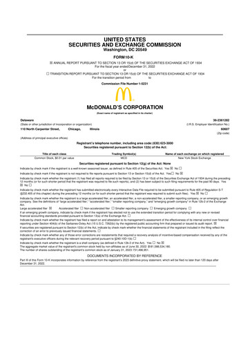 Miniature McDonald 10-K Rapport annuel 