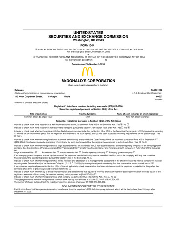 Miniature McDonald 10-K Rapport annuel 