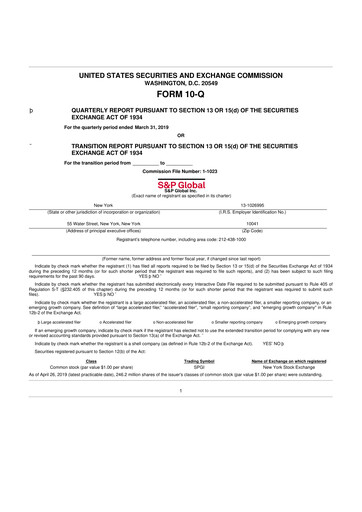 Thumbnail S&P Global 10-Q Quarterly Report FY2019 