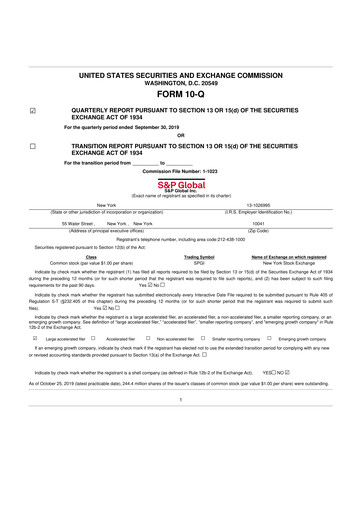 Thumbnail S&P Global 10-Q Quarterly Report FY2019 