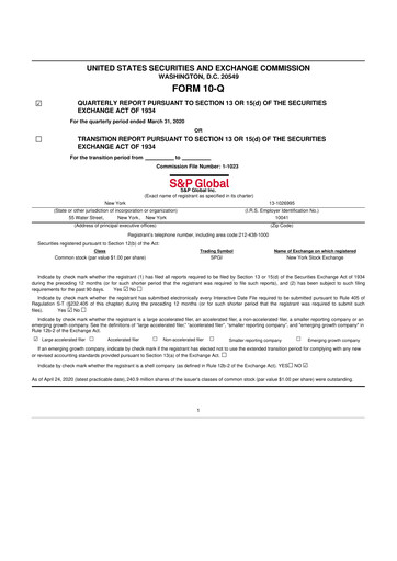 Thumbnail S&P Global 10-Q Quarterly Report FY2020 