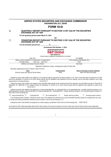 Thumbnail S&P Global 10-Q Quarterly Report FY2021 