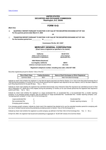 Thumbnail Mercury General
 10-Q Quarterly Report FY2020 