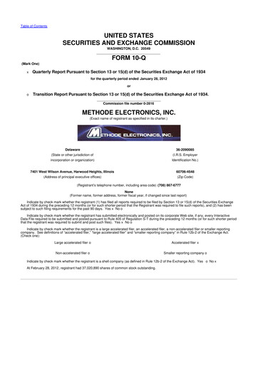 Miniature Methode Electronics
 10-Q Rapport trimestriel 2012 