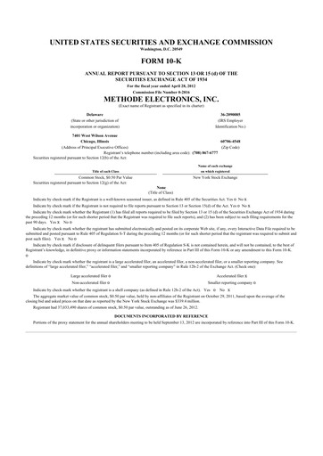 Thumbnail Methode Electronics
 10-K Annual Report 2012