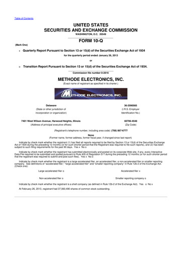 Miniature Methode Electronics
 10-Q Rapport trimestriel 2013 