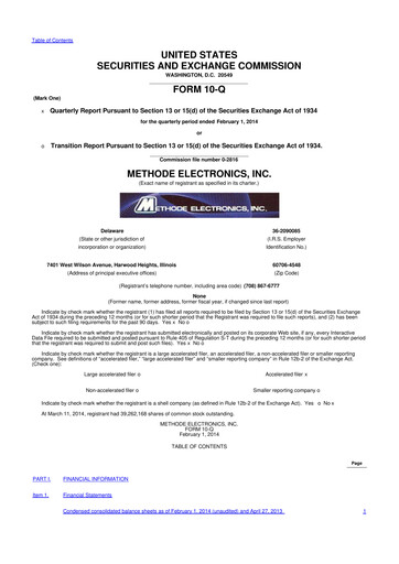 Miniature Methode Electronics
 10-Q Rapport trimestriel 2014 