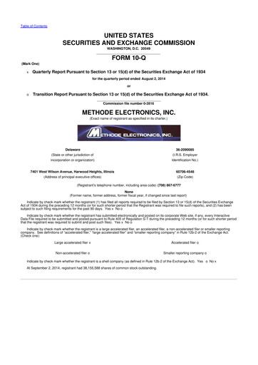 Miniature Methode Electronics
 10-Q Rapport trimestriel 2015 