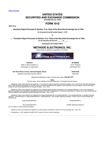 Miniature Methode Electronics
 10-Q Rapport trimestriel 2016 