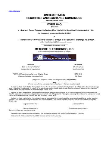 Miniature Methode Electronics
 10-Q Rapport trimestriel 2016 