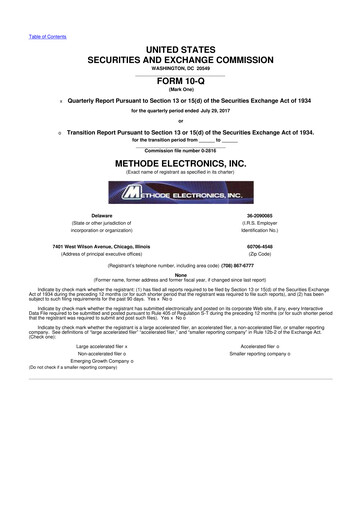 Miniature Methode Electronics
 10-Q Rapport trimestriel 2018 