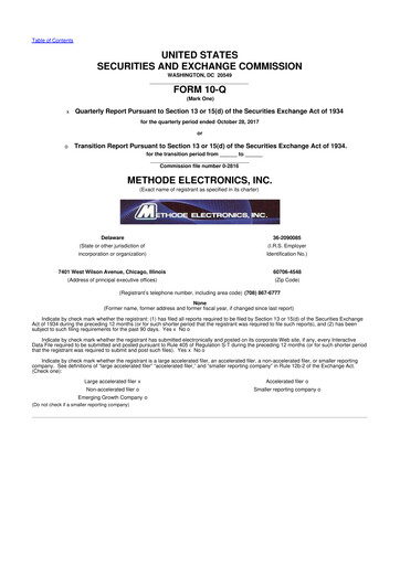 Miniature Methode Electronics
 10-Q Rapport trimestriel 2018 