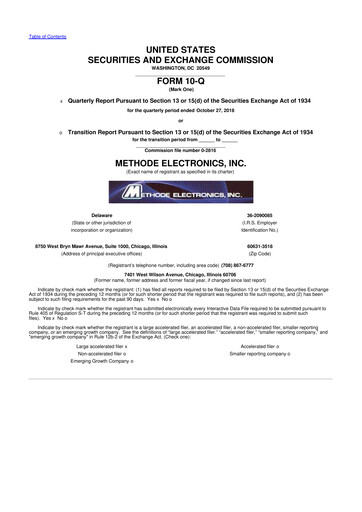 Miniature Methode Electronics
 10-Q Rapport trimestriel 2019 