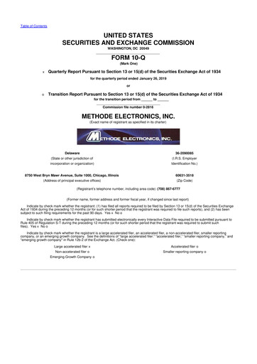 Miniature Methode Electronics
 10-Q Rapport trimestriel 2019 