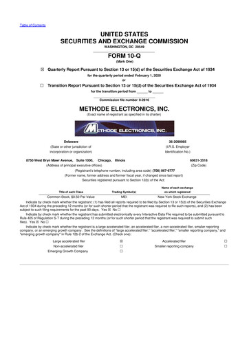 Miniature Methode Electronics
 10-Q Rapport trimestriel 2020 