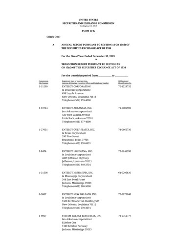 Thumbnail Entergy 10-K Annual Report 