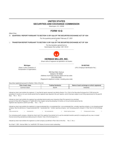 Thumbnail MillerKnoll 10-Q Quarterly Report FY2021 