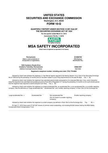 Miniature MSA Safety 10-Q Rapport trimestriel 2014 
