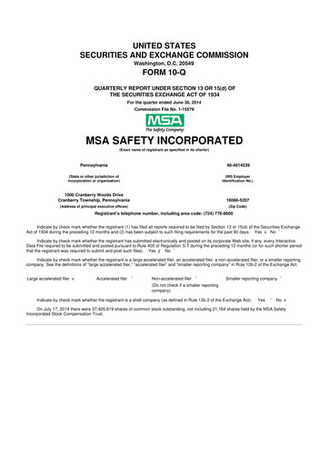 Miniature MSA Safety 10-Q Rapport trimestriel 2014 