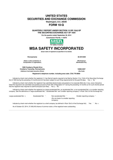 Miniature MSA Safety 10-Q Rapport trimestriel 2014 