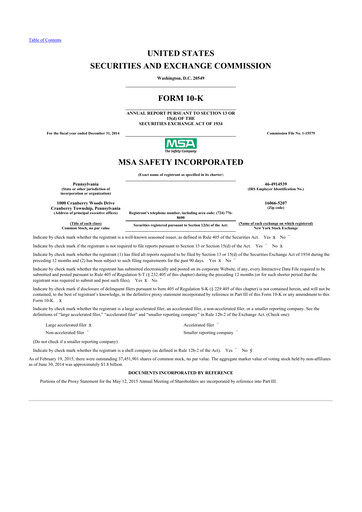 Miniature MSA Safety 10-K Rapport annuel 2014