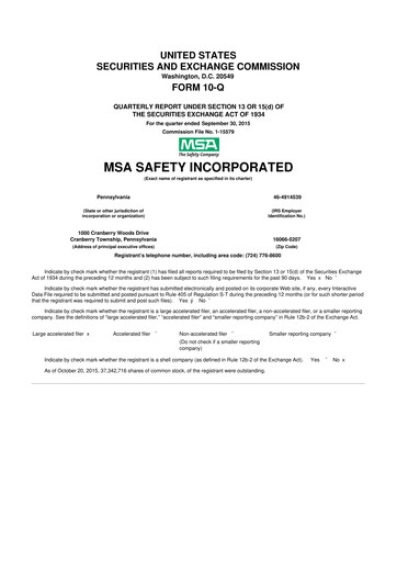 Miniature MSA Safety 10-Q Rapport trimestriel 2015 
