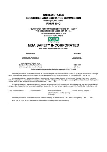 Miniature MSA Safety 10-Q Rapport trimestriel 2016 