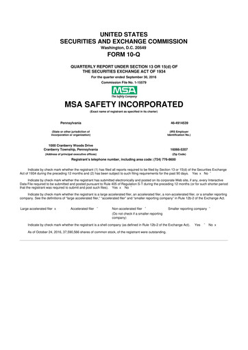 Miniature MSA Safety 10-Q Rapport trimestriel 2016 