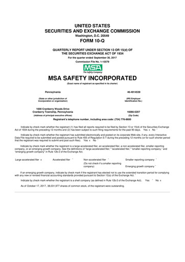Miniature MSA Safety 10-Q Rapport trimestriel 2017 