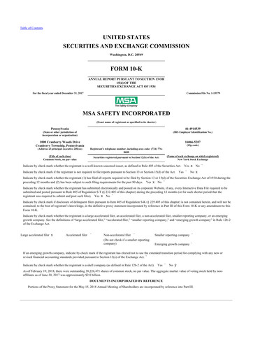 Miniature MSA Safety 10-K Rapport annuel 2017