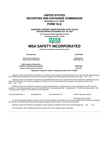Miniature MSA Safety 10-Q Rapport trimestriel 2018 