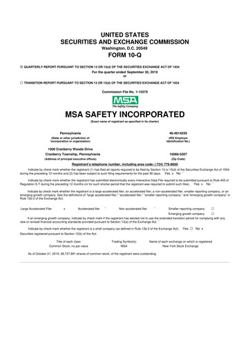 Miniature MSA Safety 10-Q Rapport trimestriel 2019 