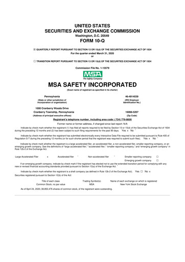 Miniature MSA Safety 10-Q Rapport trimestriel 2020 