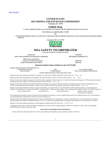 Miniature MSA Safety 10-K Rapport annuel 2020