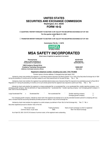 Miniature MSA Safety 10-Q Rapport trimestriel 2021 